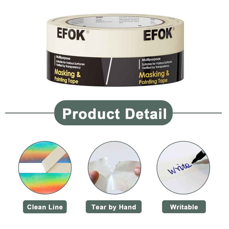 EFOK 10 Pack Masking Tape 2 Inch Wide Bulk, 2026 Upgrade White Painters Tape Anti-UV General Purpose, 1.88 Inch × 55 Yards Total 550 Yards - Image 5
